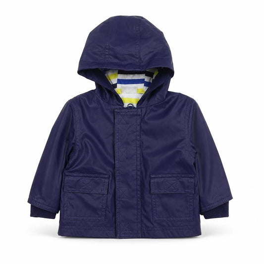 Front view of F&F girls’ purple rain coat jacket, size 3-6, months zip