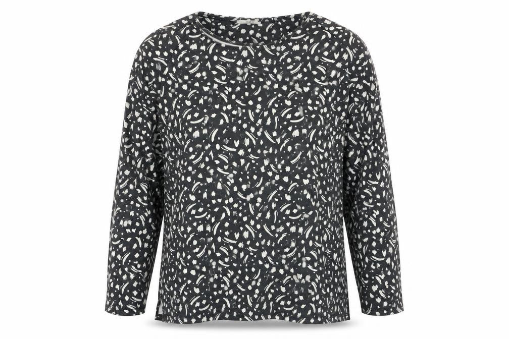 Front view of George women’s black geometric polyester basic t-shirt, size M, round neck