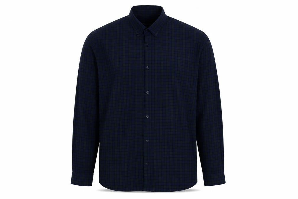 Front view of Cedarwood State men’s green check cotton button-up, size 15.5 collared button