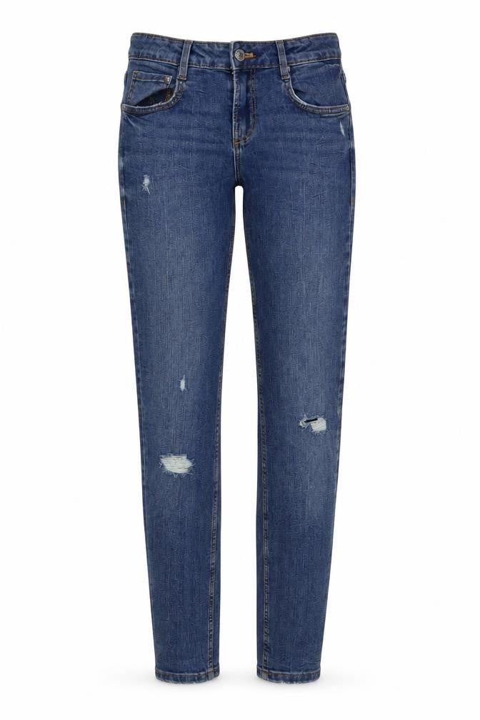 Zara Womens Blue Cotton Straight Jeans Size 8 L28 in Regular Button - Distressed