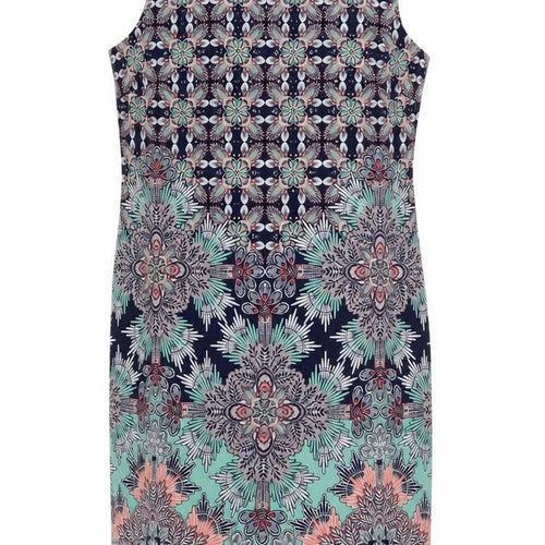 M&Co Womens Blue Geometric Polyester Pencil Dress Size 12 Boat Neck Zip