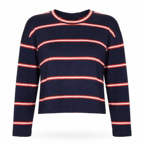 Topshop Womens Multicoloured Striped Polyester Cropped T-Shirt Size 6 Round Neck