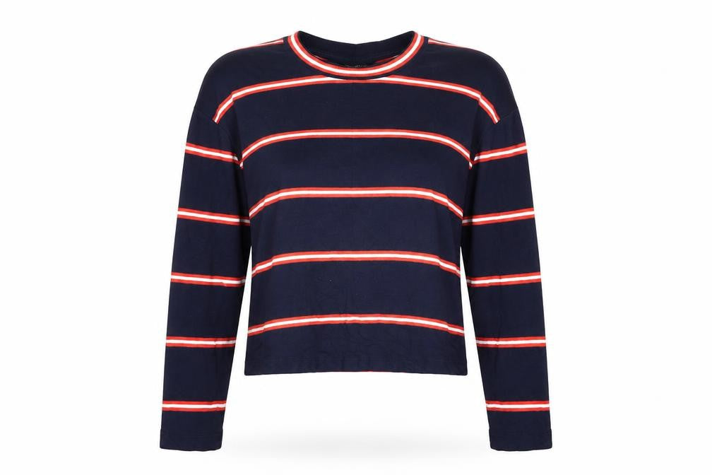 Topshop Womens Multicoloured Striped Polyester Cropped T-Shirt Size 6 Round Neck