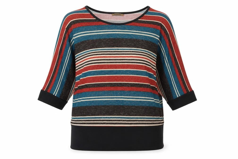 Chanavee Womens Multicoloured Striped Polyester Basic T-Shirt Size L Round Neck