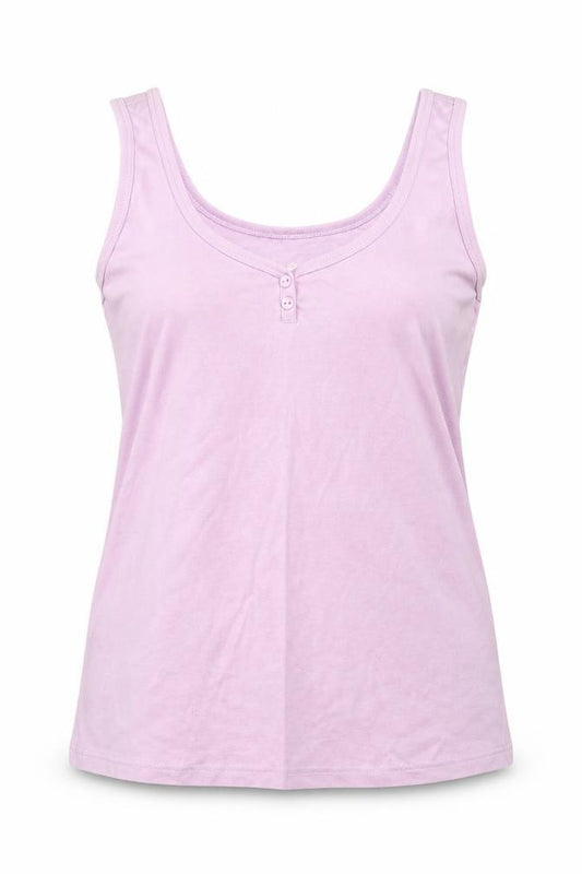 Front view of Everyday Essentials women’s pink viscose basic tank, size UK 14, v-neck
