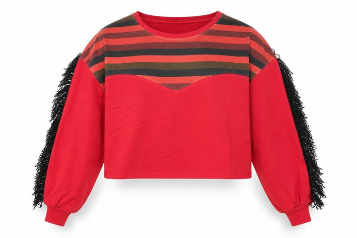 OMD Womens Red Striped Polyester Pullover Sweatshirt Size 10 Pullover