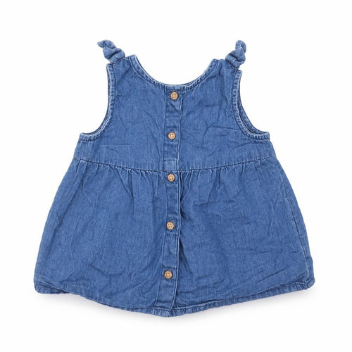 Primark Girls Blue Cotton A-Line Size 12-18 Months Crew Neck Button