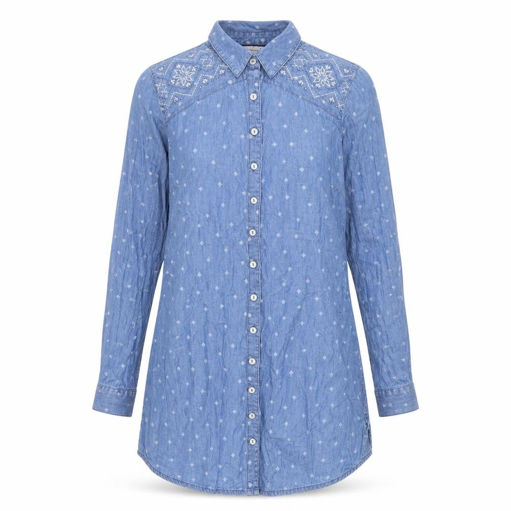 Marks and Spencer Womens Blue Geometric Cotton Shirt Dress Size 10 Collared Button