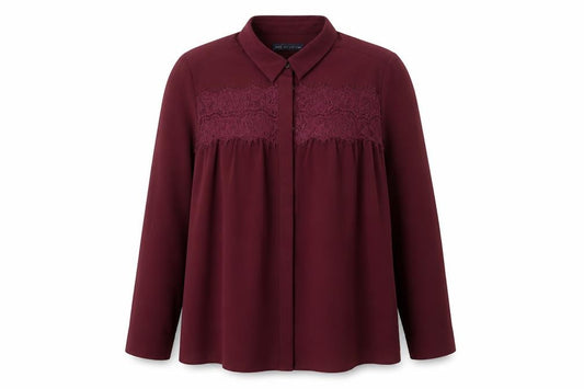 Front view of Marks & Spencer women’s purple polyester basic button-up, size UK 18, collared - lace detail
