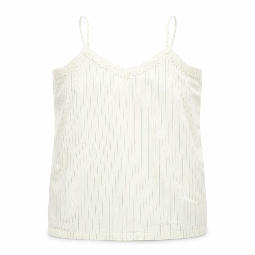 Front view of Marks & Spencer women’s white striped viscose basic tank, size UK 22, v-neck