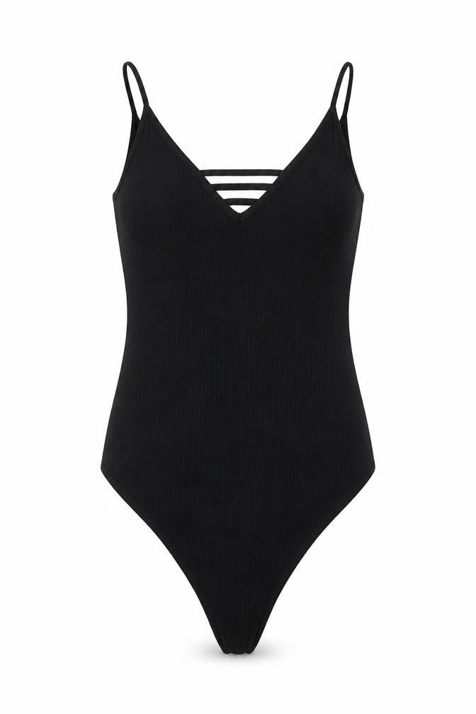 New Look Womens Black Polyester Bodysuit One-Piece Size 10 Snap