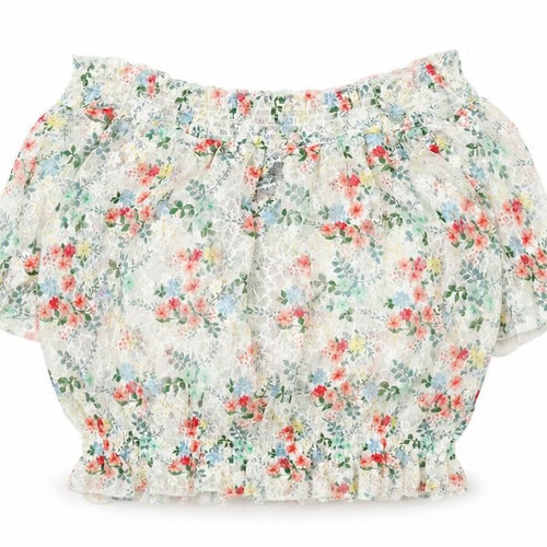 New Look Womens White Floral Polyester Cropped Blouse Size 12 Round Neck