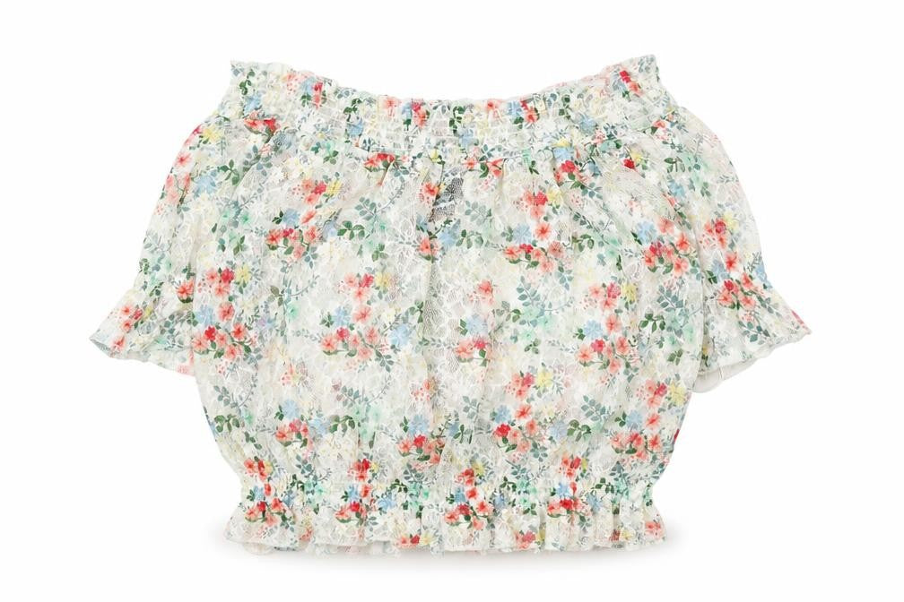 New Look Womens White Floral Polyester Cropped Blouse Size 12 Round Neck