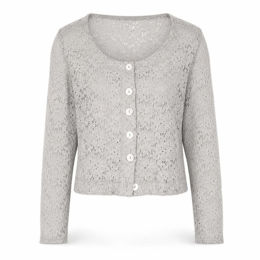 Front view of Yest women’s grey scoop neck floral viscose cardigan jumper, size M