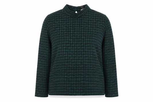 Front view of Primark women’s green mock neck check polyester jumper, size UK 18, -, size UK 18-20