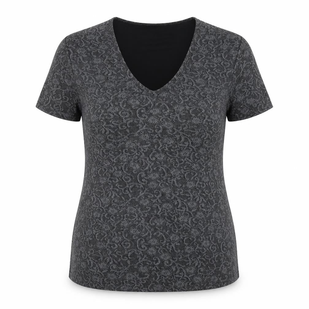 New Look Womens Grey Floral Polyester Basic Blouse Size 16 V-Neck