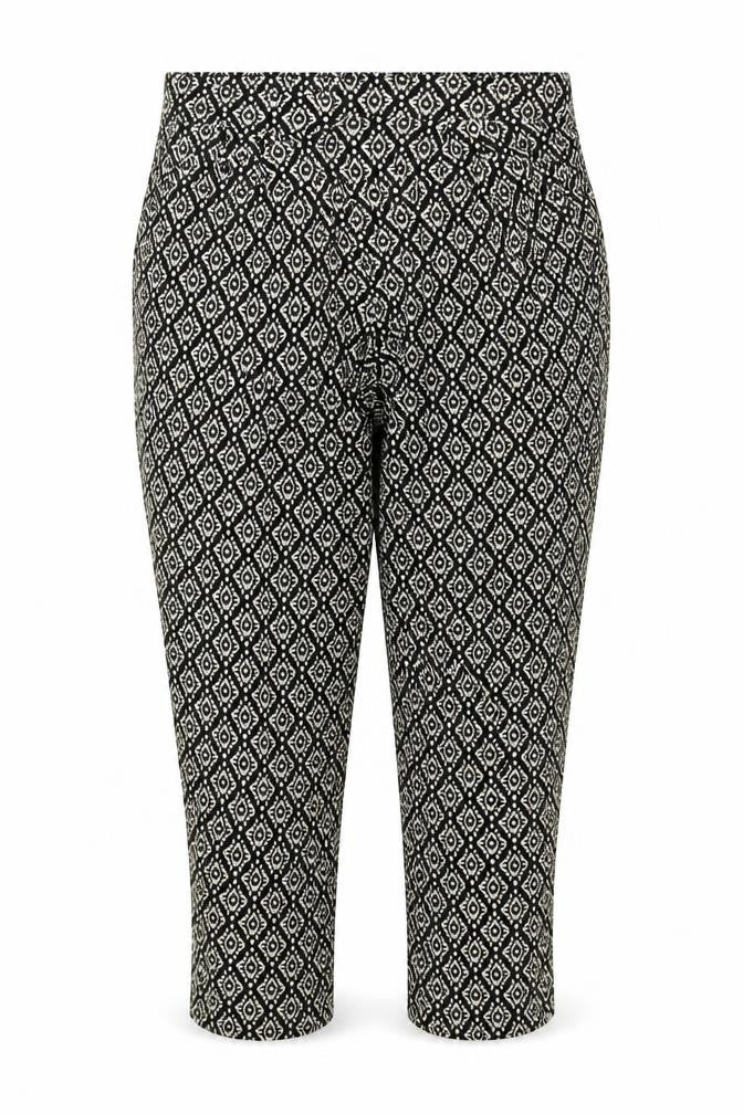 prew Womens Black Geometric Viscose Capri Trousers Size 32 in L22 in Regular