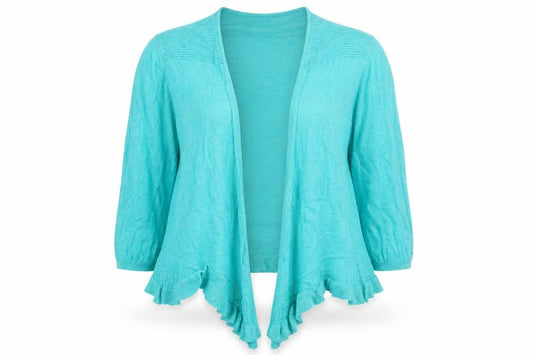 Front view of Bonmarché women’s green v-neck viscose cardigan jumper, size M