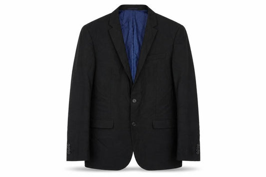 Front view of River Island men’s black polyester jacket suit jacket, size 42