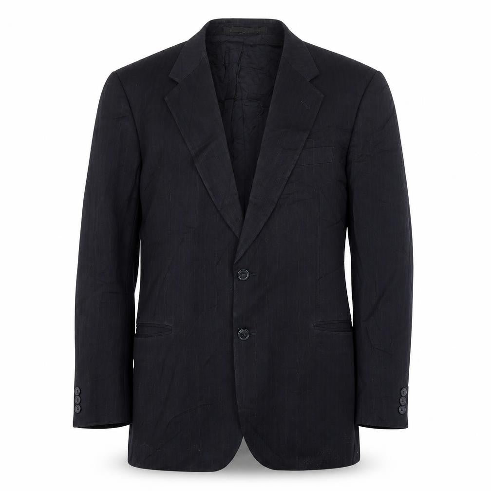 Front view of Marks & Spencer men’s blue striped polyester jacket suit jacket, size 42