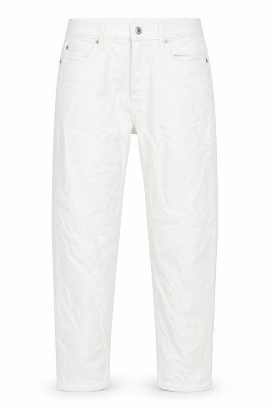 Front view of Gap women’s white cotton tapered jeans, size UK 28, in, 24-inch leg regular button