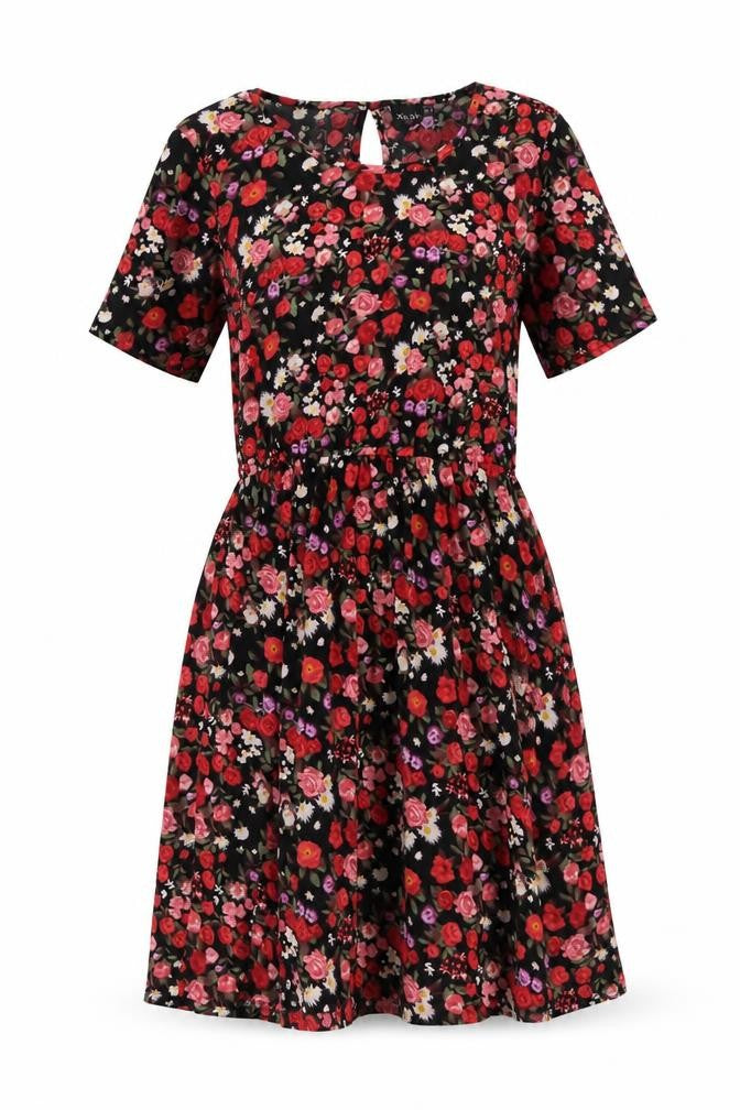 Front view of Kushi women’s multicoloured floral polyester a-line, size UK 10, round neck pullover