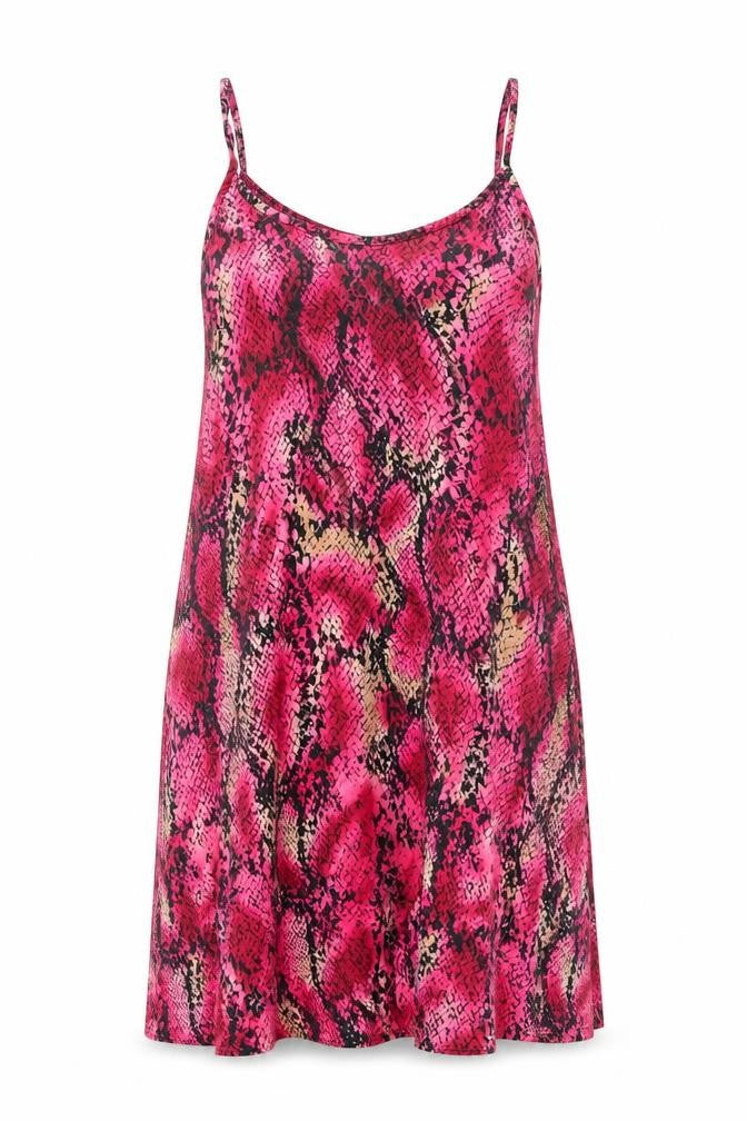 G21 Womens Pink Animal Print Polyester Tank Dress Size 8 Round Neck Pullover - Snake Pattern