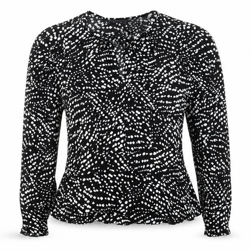 Marks and Spencer Womens Black Polka Dot Viscose Basic Blouse Size 8 V-Neck - Neck Tie Peplum