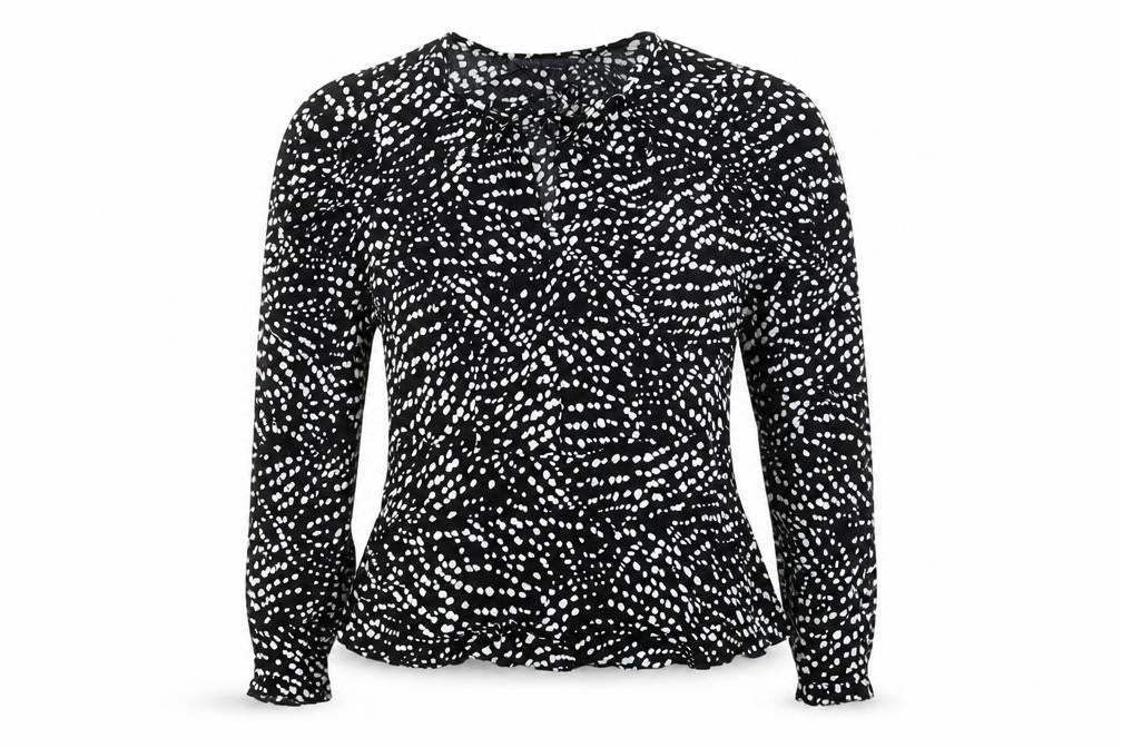 Marks and Spencer Womens Black Polka Dot Viscose Basic Blouse Size 8 V-Neck - Neck Tie Peplum
