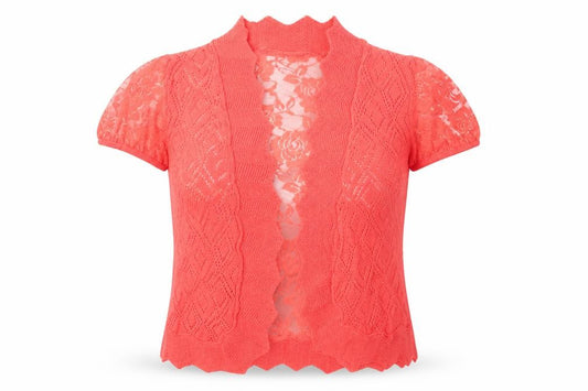 Front view of Be Beau women’s pink round neck elastane cardigan jumper, size UK 12