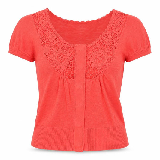 Front view of Monsoon women’s pink round neck cotton cardigan jumper, size XS
