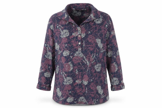 Front view of Isle Essentials women’s multicoloured collared floral polyester jumper, size UK 14