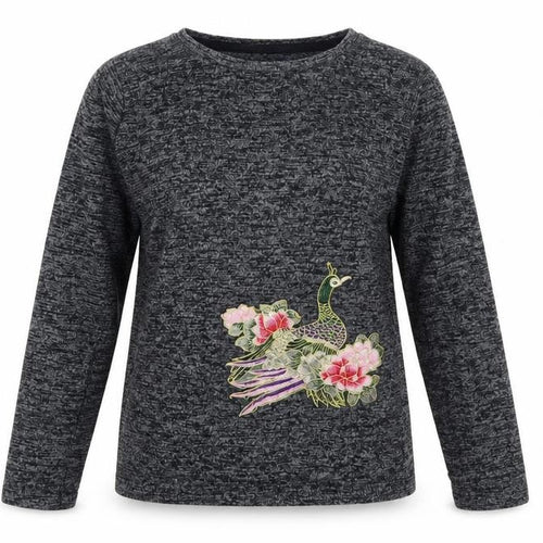 kasha Womens Grey Round Neck Cotton Pullover Jumper Size 10 - Peacock Flowers