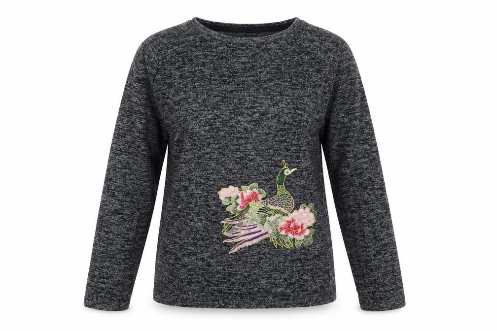 kasha Womens Grey Round Neck Cotton Pullover Jumper Size 10 - Peacock Flowers