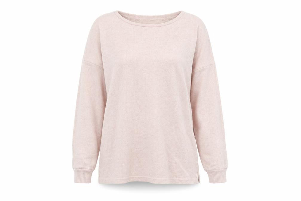 Front view of Primark women’s pink round neck polyester jumper, size XS