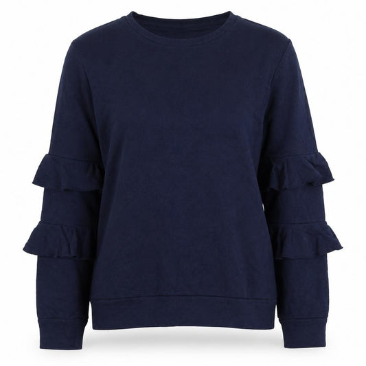 Front view of Dorothy Perkins women’s blue cotton pullover sweatshirt, size UK 10, pullover