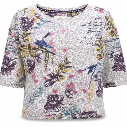 Braintree Womens Grey Floral Cotton Basic T-Shirt Size XS Scoop Neck