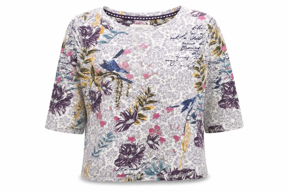 Braintree Womens Grey Floral Cotton Basic T-Shirt Size XS Scoop Neck