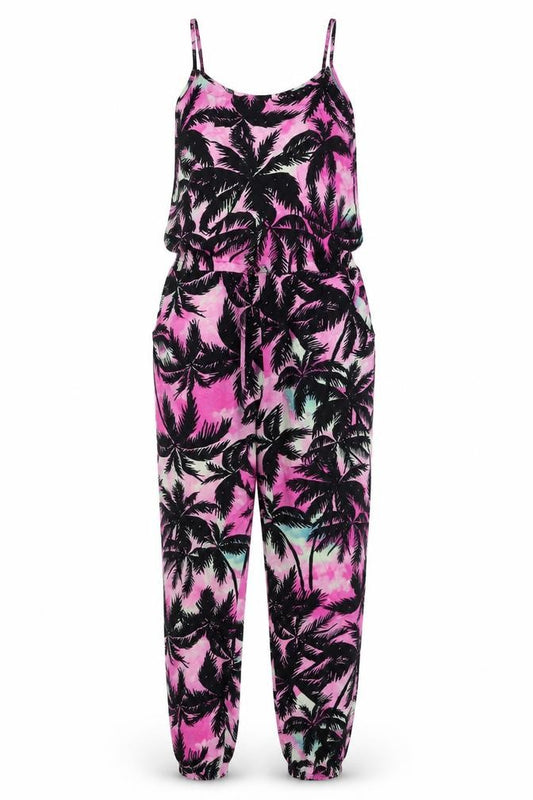 Front view of F&F women’s multicoloured geometric viscose jumpsuit one-piece, size UK 6, 27-inch leg pullover