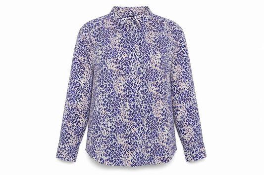 Front view of Marks & Spencer women’s multicoloured animal print polyester jersey button-up, collared - leopard print