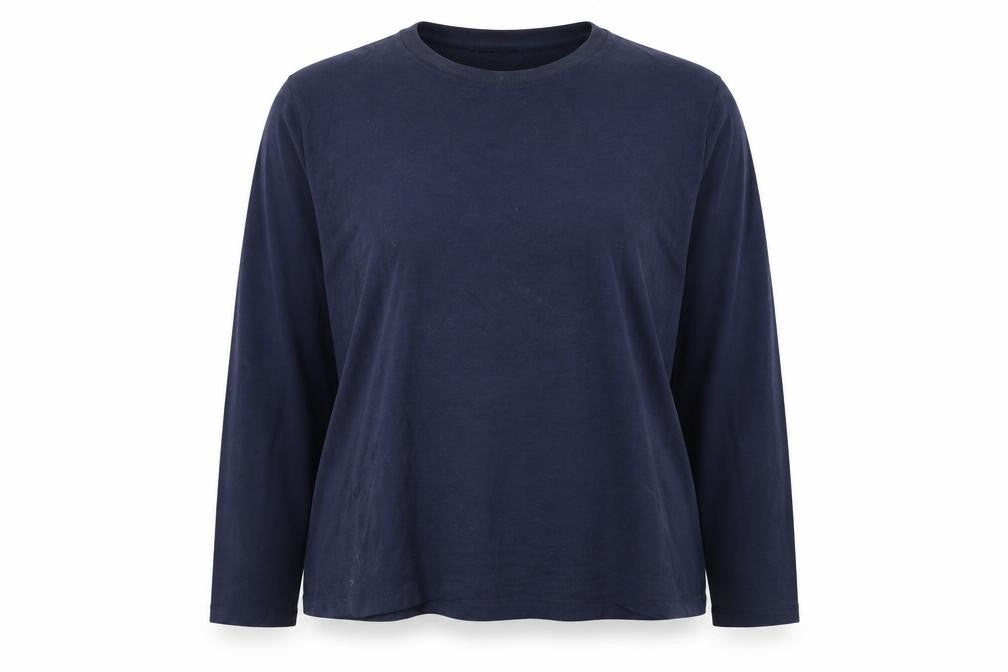 Front view of Marks & Spencer women’s blue modal basic t-shirt, size UK 16, round neck