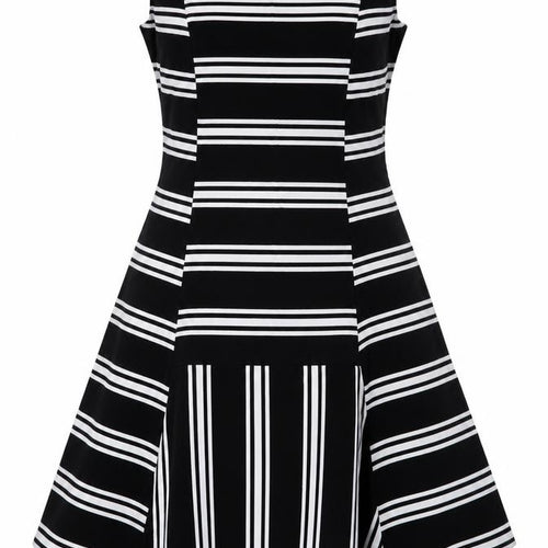 Marks and Spencer Womens Black Striped Viscose A-Line Size 10 Boat Neck Zip