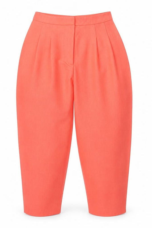 Front view of ASOS women’s orange polyester trousers, size UK 10, 25.5-inch leg regular zip