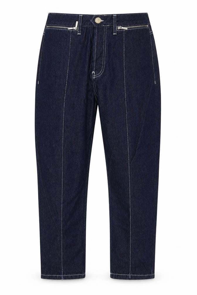 Front view of Topshop women’s blue polyester straight jeans, size UK 30, in, 24-inch leg regular button