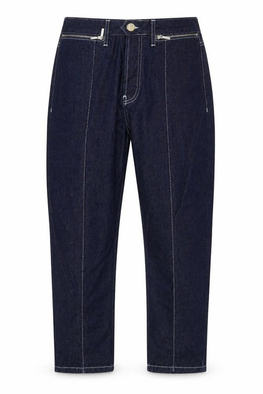 Front view of Topshop women’s blue polyester straight jeans, size UK 30, in, 24-inch leg regular button