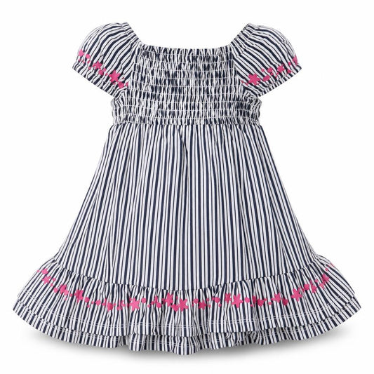 Front view of Topomini girls’ multicoloured striped wool a-line, size 12, months boat neck pullover
