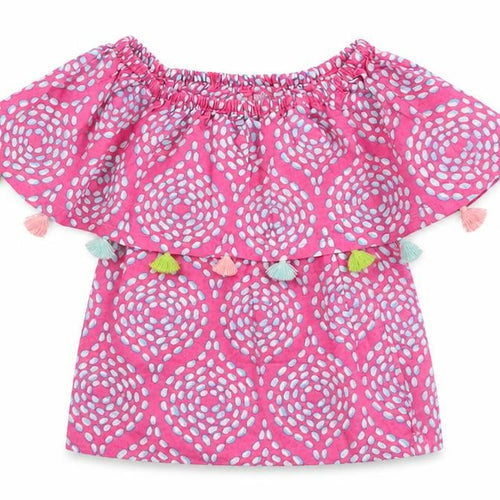 Hatley Girls Pink Geometric 100% Cotton Basic T-Shirt Size 2 Years Boat Neck Pullover