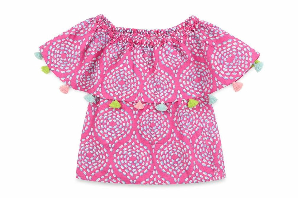 Hatley Girls Pink Geometric 100% Cotton Basic T-Shirt Size 2 Years Boat Neck Pullover