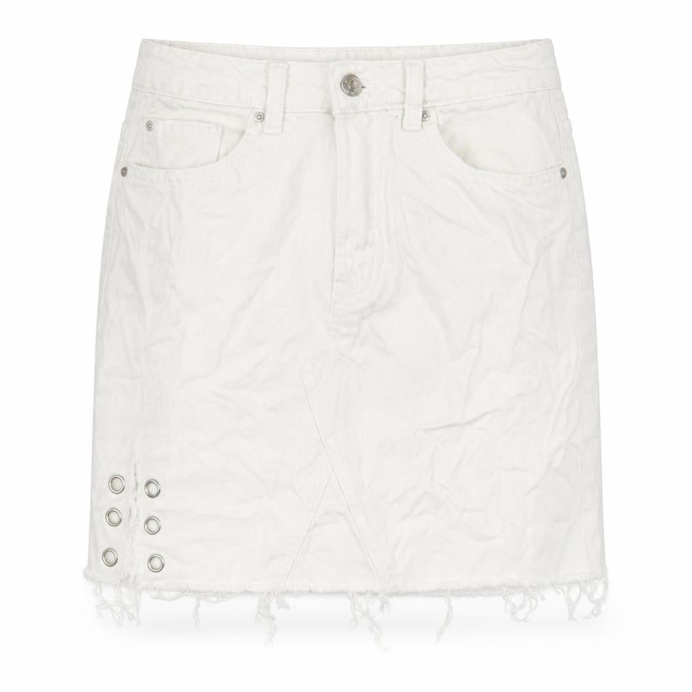 Denim & Co. Womens White Cotton A-Line Skirt Size 8 Button
