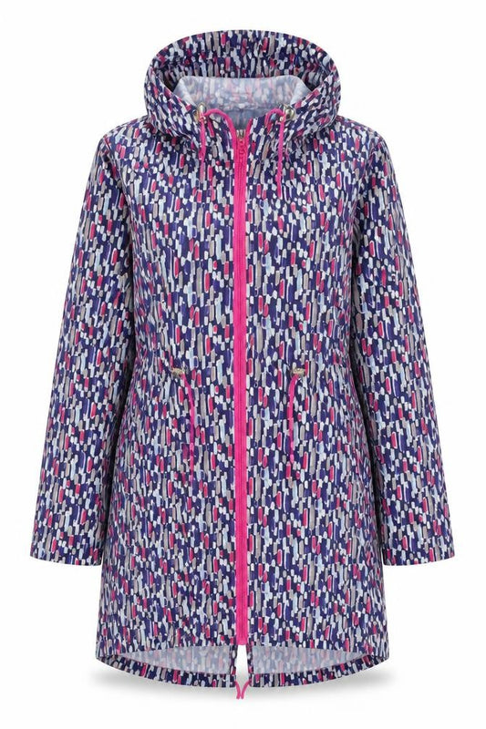 Front view of Denim & Co. women’s multicoloured geometric jacket, size S, zip